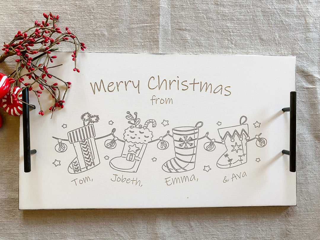 Christmas tray with personalized stockings