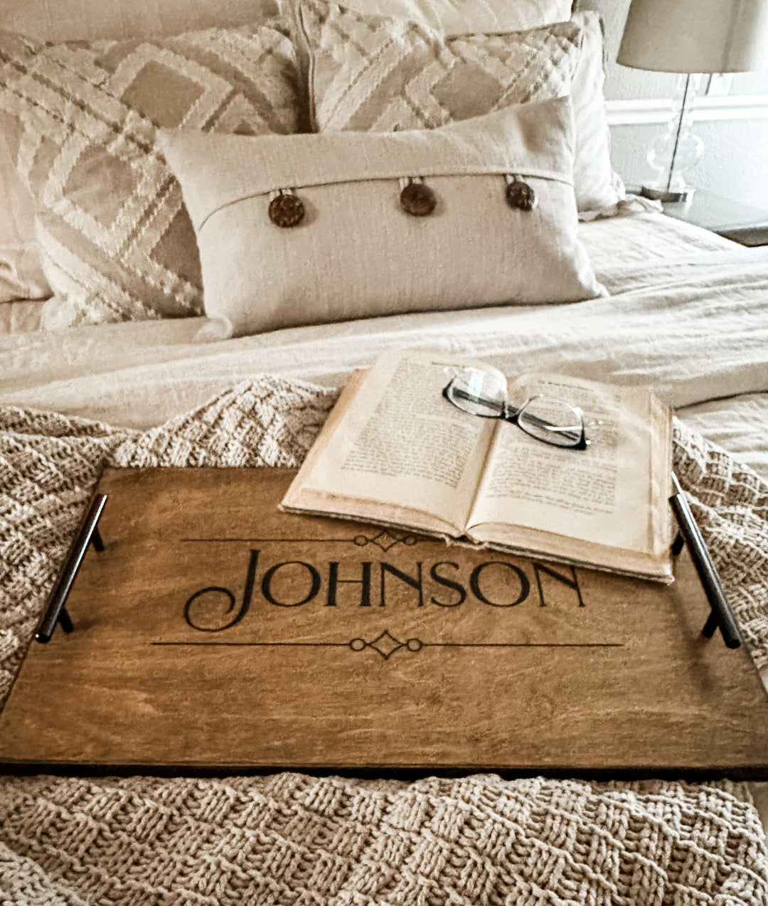 Warm brown personalized last name serving tray