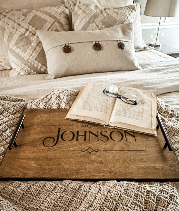 Warm brown personalized last name serving tray