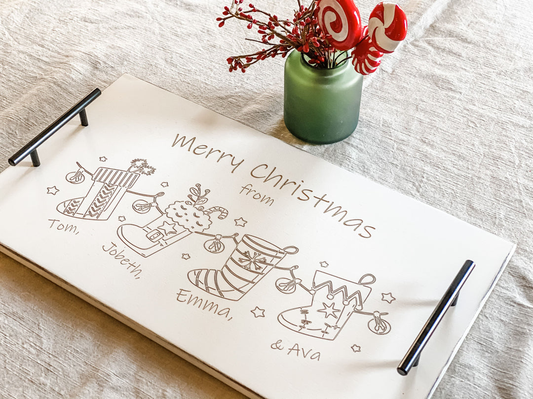 Christmas tray with personalized stockings