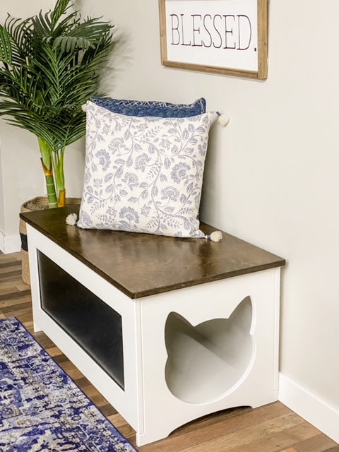 Hidden Litter Box in White with a Stained Top and Chalkboard
