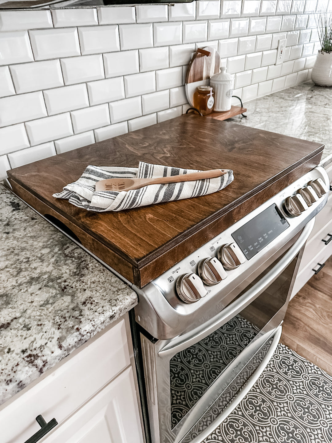 Clean and simple warm brown stove cover