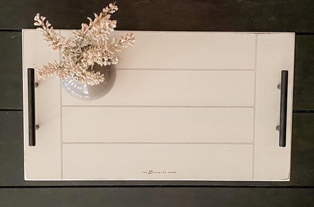 Cottage tray in distressed finish with breadboard edges